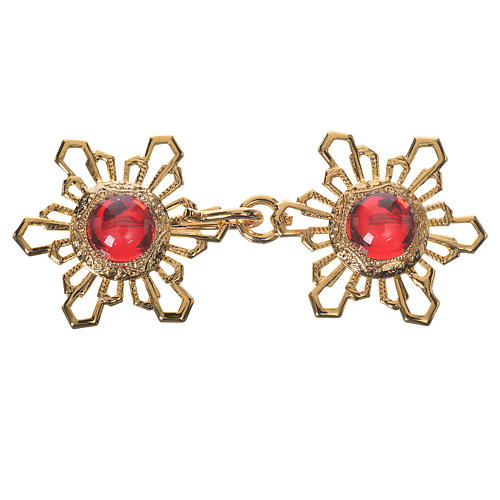 Tunic clasp, golden with red stones 1