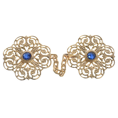 Cope clasp, golden with blue stones 1