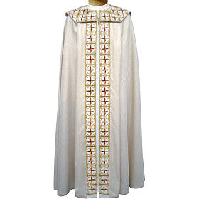 Cope in pure virgin wool with twisted thread and lurex, crosses