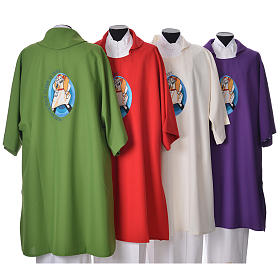 Chapes, Chasubles Romaines, Dalmatiques: STOCK Dalmatique Jubilé Pape François FRANÇAIS polyester brodé machine