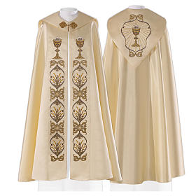 Copes, Roman Chasubles and Dalmatics: Cope in 80% cream polyester with host and chalice embroidery Copes, Roman Chasubles and Dalmatics: Cope in 80% cream polyester with host and chalice embroidery