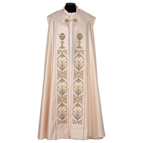 Cope in 100% cream polyester with host and chalice embroidery 1