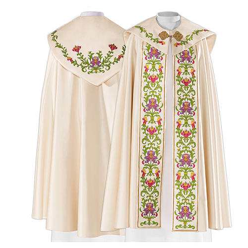 Cope in 80% cream polyester with green purple floral embroideries 1