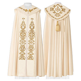 Copes, Roman Chasubles and Dalmatics: Cope in 80% cream polyester with gold crosses and JHS Copes, Roman Chasubles and Dalmatics: Cope in 80% cream polyester with gold crosses and JHS