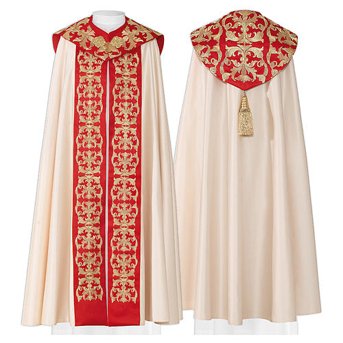 Chape liturgique 80% polyester rouge finitions dorée 1