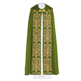 Copes, Roman Chasubles and Dalmatics: Cope in 80% green polyester with baroque gold embroideries Copes, Roman Chasubles and Dalmatics: Cope in 80% green polyester with baroque gold embroideries