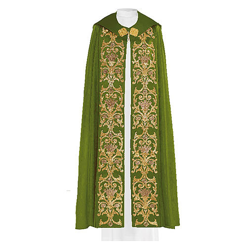 Chape liturgique 80% polyester vert broderie dorée baroque 2