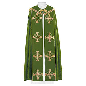 Copes, Roman Chasubles and Dalmatics: Cope in 100% green polyester with gold crosses Copes, Roman Chasubles and Dalmatics: Cope in 100% green polyester with gold crosses