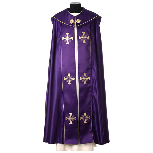 Chape liturgique 100% polyester croix dorées 4 couleurs liturgiques 5