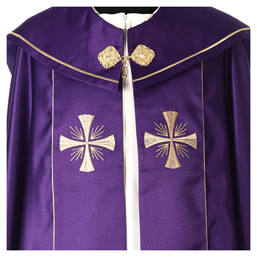 Chape liturgique 100% polyester croix dorées 4 couleurs liturgiques 16