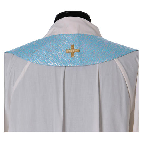 Chape liturgique 100% polyester bleu clair initiales mariales 9
