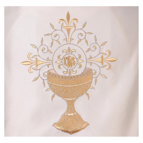 Humeral veil with embroidery of chalice, JHS and leaves 2