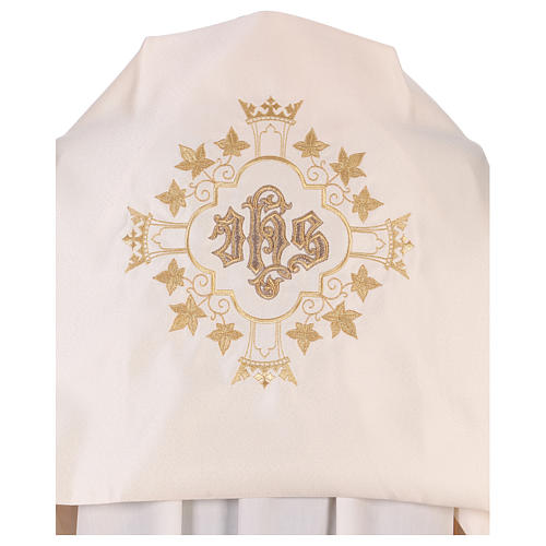 Humeral veil with gold embroidery with JHS and crowns 2