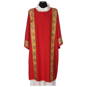 Dalmatic in polyester with gallon applied on the front, Vatican fabric