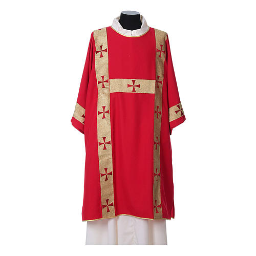 Dalmatic with decoration trim on front made in Vatican fabric 100% polyester 4