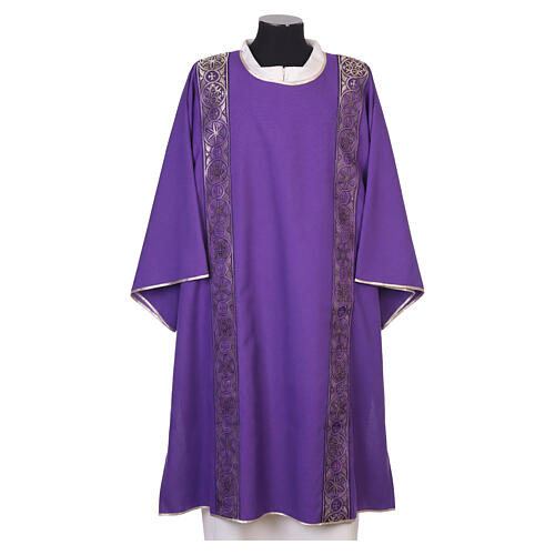Eucharistic Dalmatic with decoration trim on front and back made in Vatican fabric 100% polyester 3