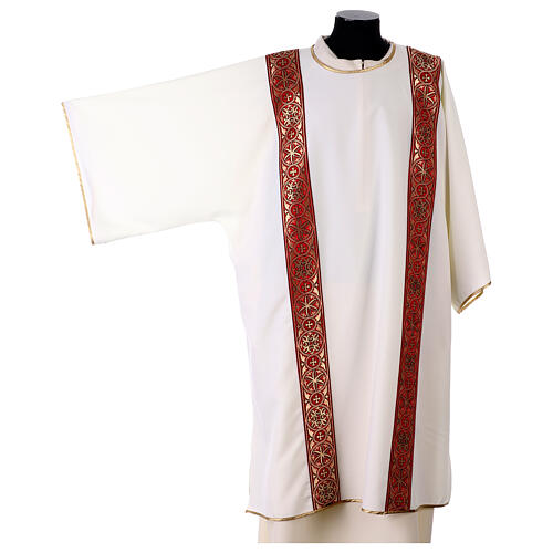 Eucharistic Dalmatic with decoration trim on front and back made in Vatican fabric 100% polyester 10