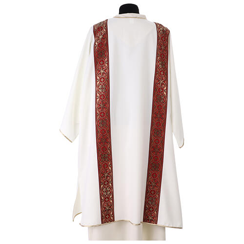 Eucharistic Dalmatic with decoration trim on front and back made in Vatican fabric 100% polyester 12