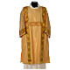 Gold dalmatic in striped faille and wool mix with trim application on front and back s1