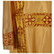 Gold dalmatic in striped faille and wool mix with trim application on front and back s2