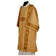 Gold dalmatic in striped faille and wool mix with trim application on front and back s3