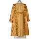 Gold dalmatic in striped faille and wool mix with trim application on front and back s4