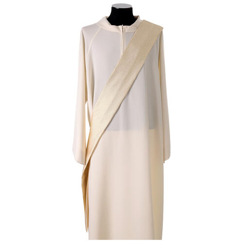 Gold Deacon Dalmatic in striped faille and wool mix with trim application on front and back 6