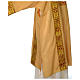 Gold Deacon Dalmatic in striped faille and wool mix with trim application on front and back s5