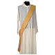 Gold Deacon Dalmatic in striped faille and wool mix with trim application on front and back s6