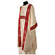 Gold Deacon Dalmatic in striped faille and wool mix with trim application on front and back s3