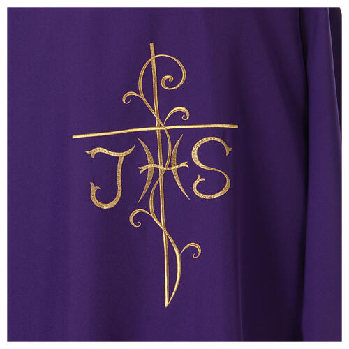 Dalmatic with cross and JHS embroidery on front and back made in Vatican fabric 100% polyester 2
