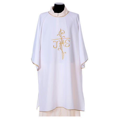 Dalmatic with cross and JHS embroidery on front and back made in Vatican fabric 100% polyester 5