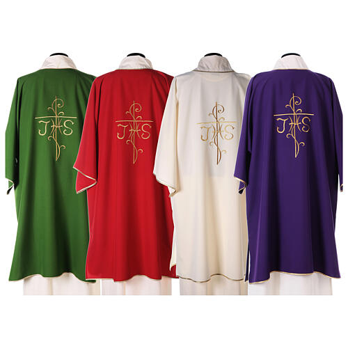 Dalmatic with cross and JHS embroidery on front and back made in Vatican fabric 100% polyester 7