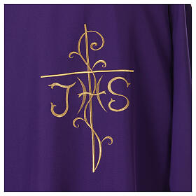 Dalmática bordado cruz JHS parte anterior y posterior tejido Vatican 100% poliéster