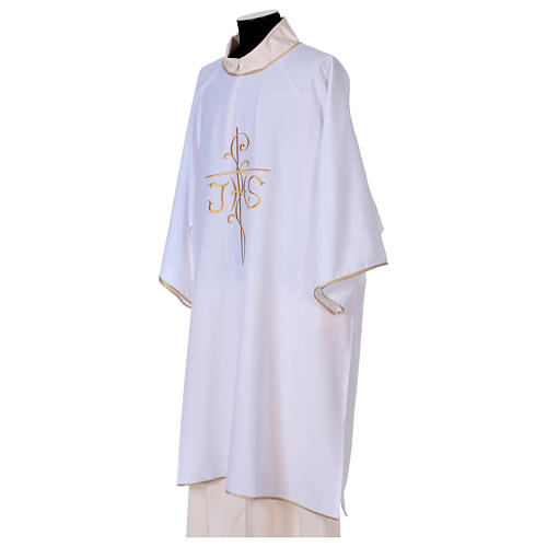 JHS Dalmatic with cross a embroidery on front and back made in Vatican fabric 100% polyester 3