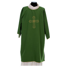 Dalmatic with cross and flower embroidery on front and back made in Vatican fabric 100% polyester