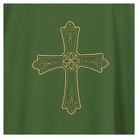 Dalmatic with cross and flower embroidery on front and back made in Vatican fabric 100% polyester