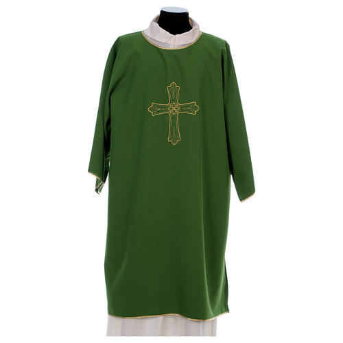 Dalmatic with cross and flower embroidery on front and back made in Vatican fabric 100% polyester 1