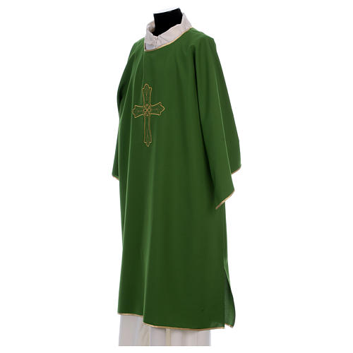 Dalmatic with cross and flower embroidery on front and back made in Vatican fabric 100% polyester 3