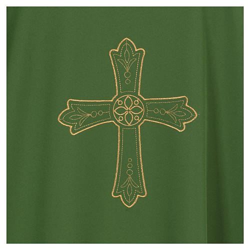 Dalmática bordado cruz flor ambos lados tecido Vatican poliéster 2