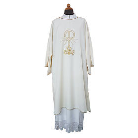 Dalmatic with Peace and lilies embroidery on front and back made in Vatican fabric 100% polyester