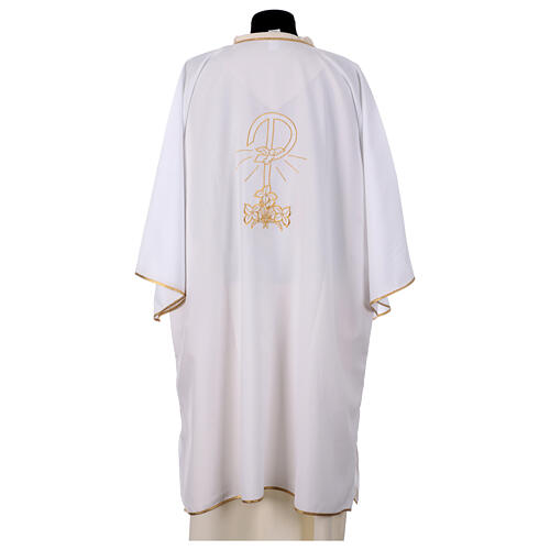 Dalmatic with Peace and lilies embroidery on front and back made in Vatican fabric 100% polyester 4
