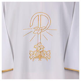 Dalmática Vatican 100% poliéster bordado Paz Lirios parte anterior posterior
