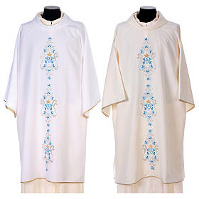 Marian Dalmatic with daisies embroidery on front and back made in Vatican fabric 100% polyester