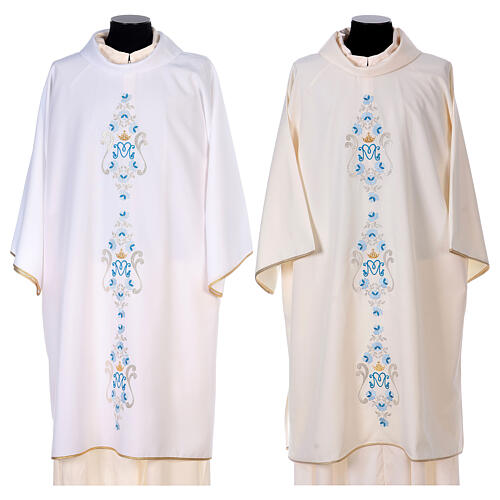 Marian Dalmatic with daisies embroidery on front and back made in Vatican fabric 100% polyester 1