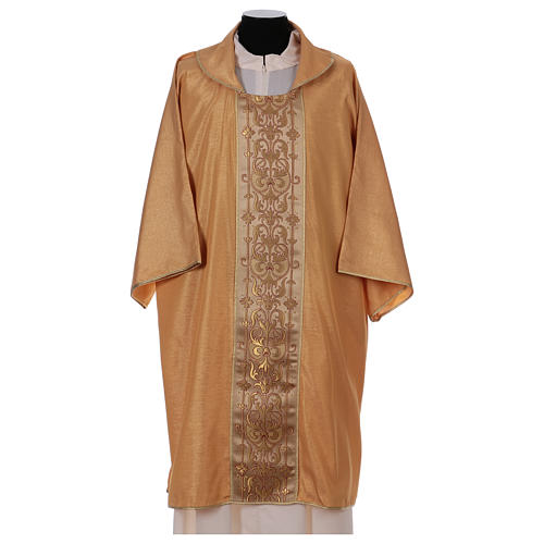 Deacon Dalmatic with clergy stole in striped faille and wool mix trim application on front and back 1