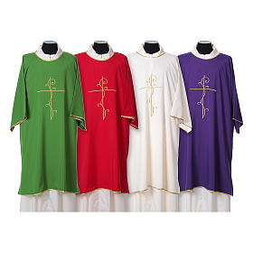 Ultralight Dalmatic with Peace and lilies embroidery on front and back, Vatican fabric 100% polyester