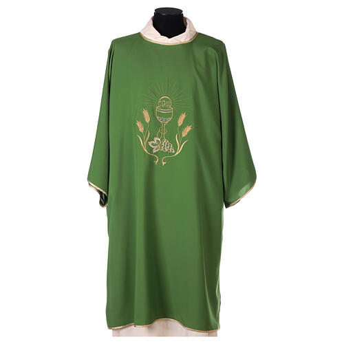 Ultralight Dalmatic with chalice, grapes and wheat embroidery on front and back, Vatican fabric 100% polyester 3