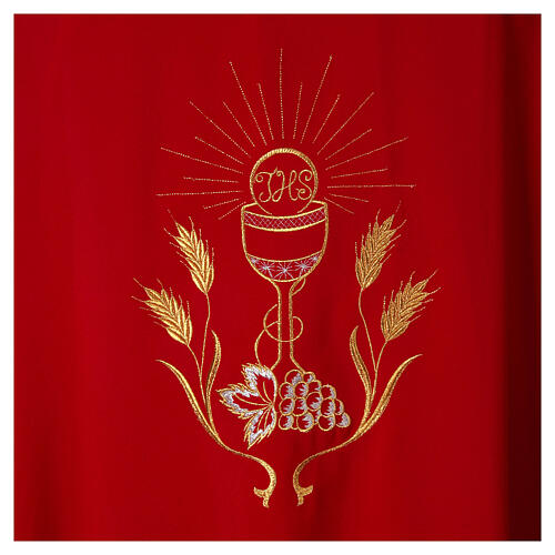 Ultralight Dalmatic with chalice, grapes and wheat embroidery on front and back, Vatican fabric 100% polyester 4