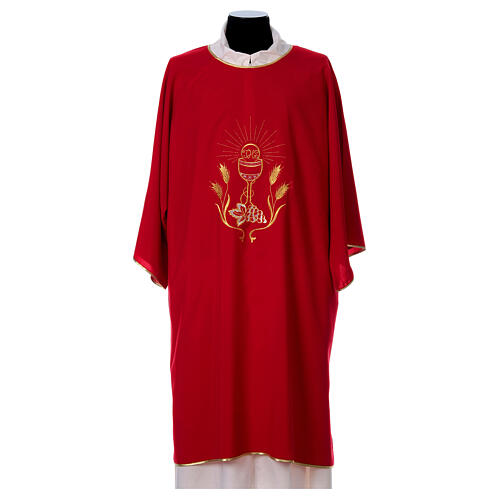 Ultralight Dalmatic with chalice, grapes and wheat embroidery on front and back, Vatican fabric 100% polyester 5